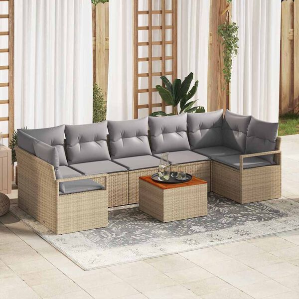 vidaXL Gartensofa-set mit Kissen 8 pcs Beige Poly-Rattan