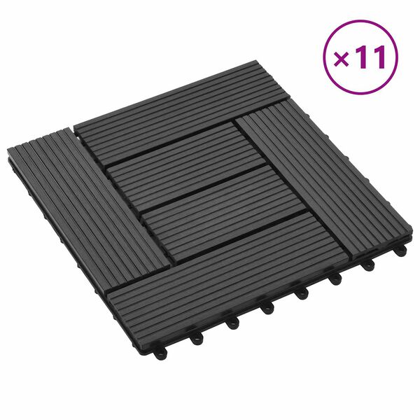 vidaXL Terrassenfliese 11 pcs Schwarz 30 x 30 cm WPC