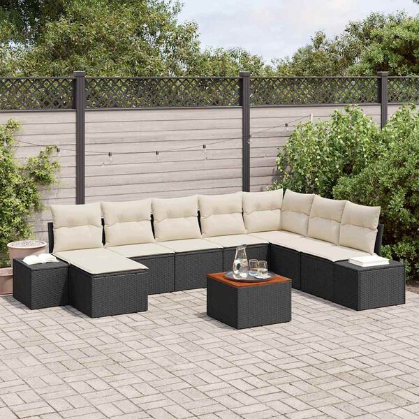 vidaXL Gartensofa-set mit Kissen 9 pcs Schwarz Poly-Rattan