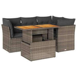 vidaXL 5-tlg. Garten-Sofagarnitur mit Kissen Grau Poly Rattan