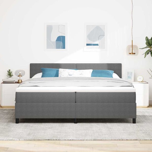 vidaXL LED Boxspringbett Hellgrau und Wei&szlig; 200 x 200 cm Cordstoff