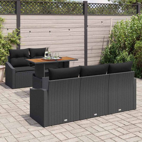 vidaXL Garten-Sofa-Set mit Speicher 6 pcs Schwarz Poly Rattan