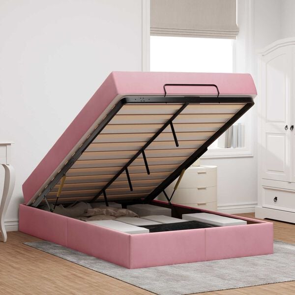 vidaXL Bettgestell mit Matratze mit Matratze 2 pcs Rosa Samt