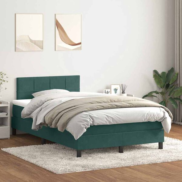 vidaXL Boxspringbett mit Matratze Dunkelgr&uuml;n 120x210 cm Samt