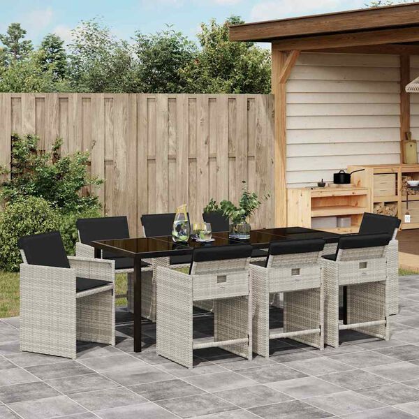 vidaXL Garten Essgruppe mit Kissen 9 pcs Hellgrau Poly-Rattan