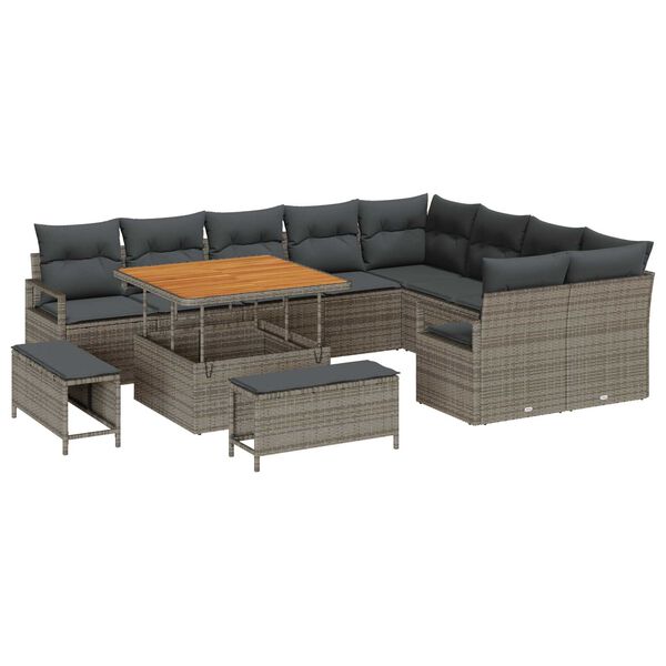 vidaXL Gartensofa-set mit Kissen 12 pcs Grau Poly-Rattan