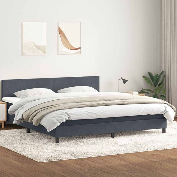 vidaXL Boxspringbett mit Matratze Dunkelgrau 180x210 cm Samt