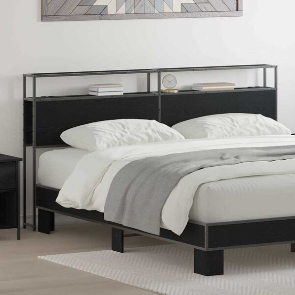 vidaXL Stauraum-Kopfteil Schwarz Eichen-Optik 200 cm Holzwerkstoff