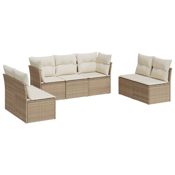 vidaXL 7-tlg. Garten-Sofagarnitur mit Kissen Beige Poly Rattan