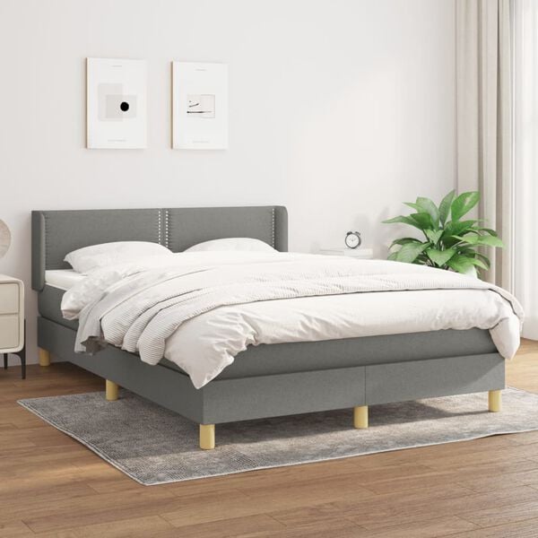 vidaXL Boxspringbett mit Matratze Dunkelgrau 140x200 cm Stoff