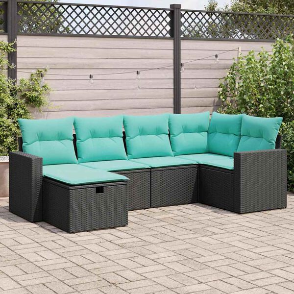 vidaXL 6-tlg. Garten-Sofagarnitur mit Kissen Schwarz Poly Rattan