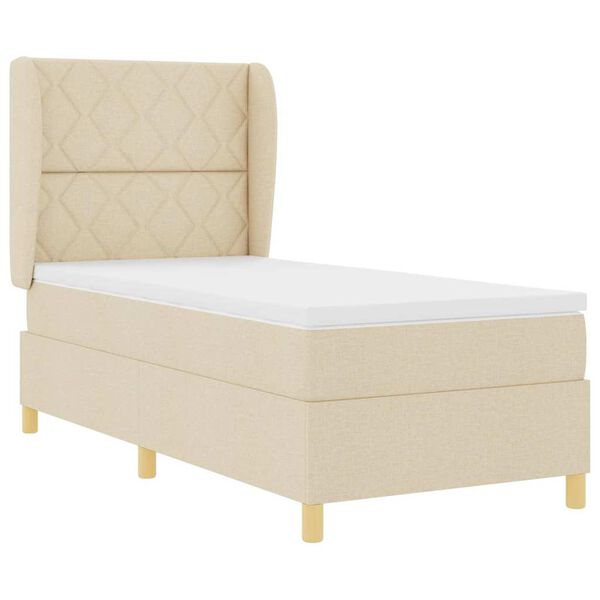 vidaXL Boxspringbett mit Matratze Dunkelgrau 90x190 cm Creme Stoff