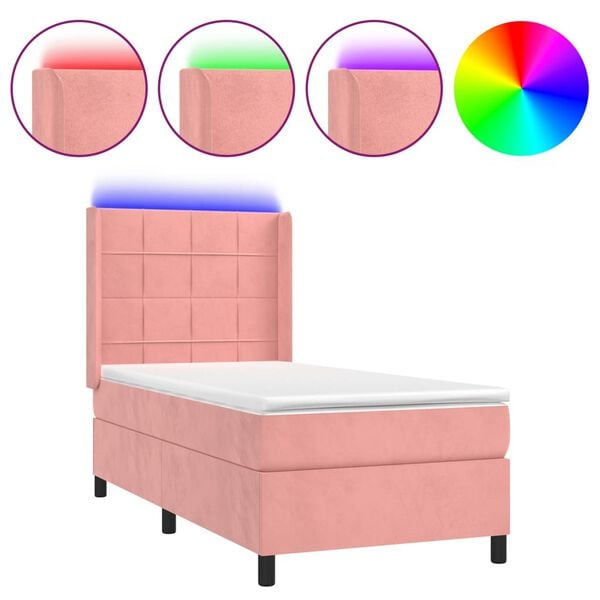 vidaXL Boxspringbett mit Matratze & LED Rosa 90x200 cm Samt
