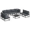 vidaXL Garten-Sofa-Set mit Kissen 9 pcs Schwarz Aluminium