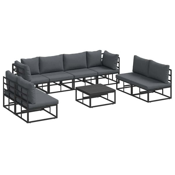vidaXL Garten-Sofa-Set mit Kissen 9 pcs Schwarz Aluminium