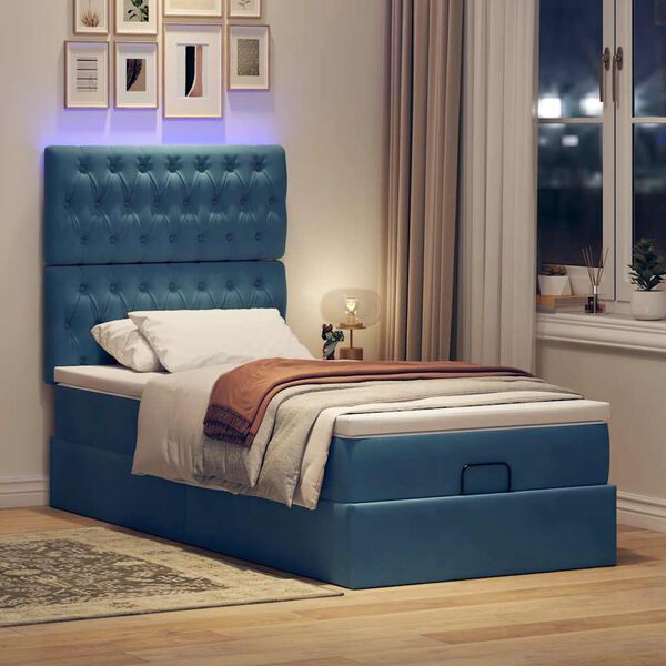 vidaXL Ottoman-Bett mit Matratzen & LEDs Dunkelblau 80x200 cm Samt