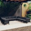 vidaXL 11-tlg. Garten-Lounge-Set mit Kissen Schwarz Massivholz Kiefer