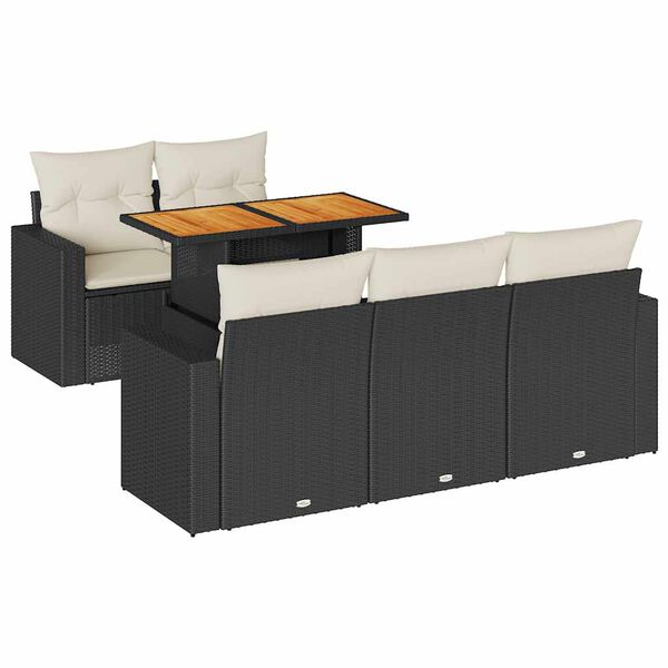 vidaXL 6-tlg. Garten-Sofagarnitur mit Kissen Schwarz Poly Rattan