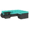 vidaXL 10-teiliges Gartensofa-Set mit Kissen, schwarzes Polyrattan