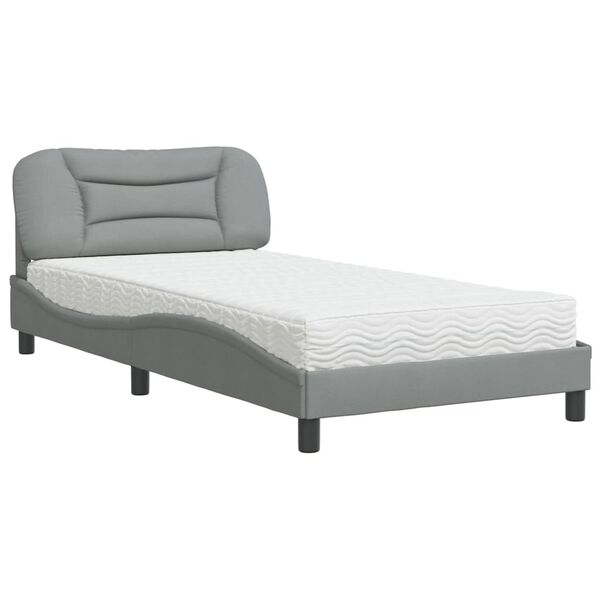 vidaXL Bett mit Matratze "Hvar" Hellgrau 100x200 cm Stoff