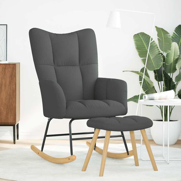 vidaXL Schaukelstuhl mit Fu&szlig;hocker Dunkelgrau Stoff