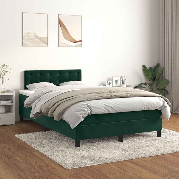 vidaXL Boxspringbett mit Matratze Dunkelgr&uuml;n 120x190 cm Samt