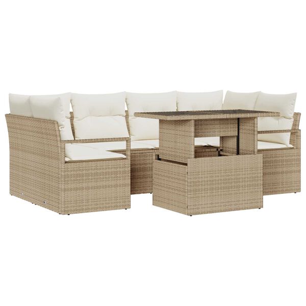 vidaXL Garten-Sofa-Set mit Speicher 7 pcs Beige Poly Rattan