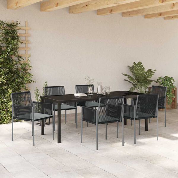 vidaXL Garten Essgruppe 7 pcs Schwarz PE-Rattan
