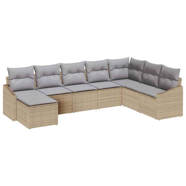 vidaXL Gartensofa-set mit Kissen 8 pcs Beige und Hellgrau Poly-Rattan