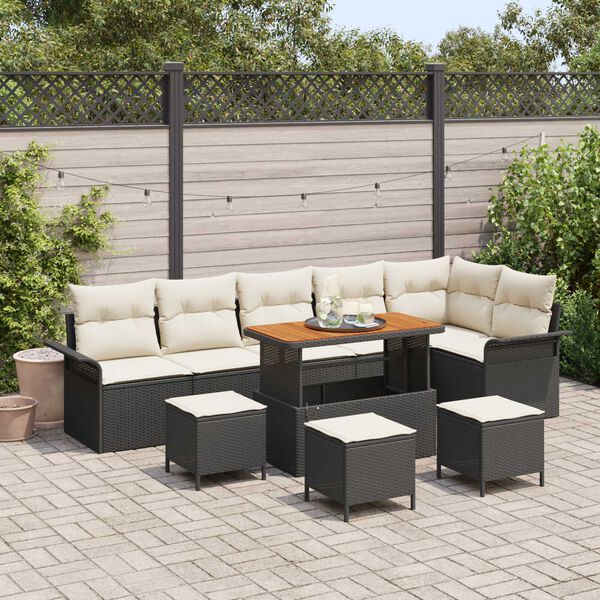 vidaXL Garten-Sofa-Set mit Kissen mit Kissen 10 pcs Schwarz und Creme