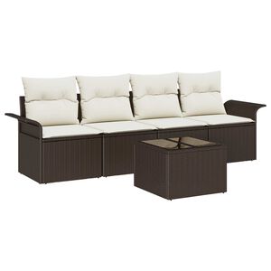 vidaXL Sofa Set mit Kissen 5 pcs Braun Poly-Rattan