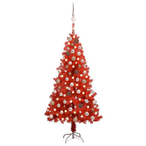 vidaXL K&uuml;nstlicher Weihnachtsbaum Beleuchtung & Kugeln Rot 120 cm