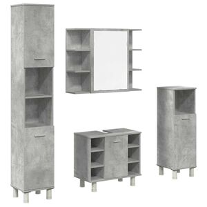vidaXL 4-tlg. Badm&ouml;bel-Set Betongrau Holzwerkstoff