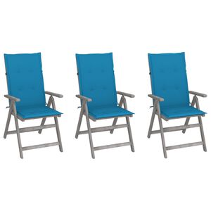 vidaXL Verstellbare Gartenst&uuml;hle 3 Stk. mit Auflagen Massivholz Akazie