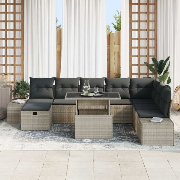 vidaXL Garten-Sofa-Set 9 pcs Hellgrau Poly-Rattan