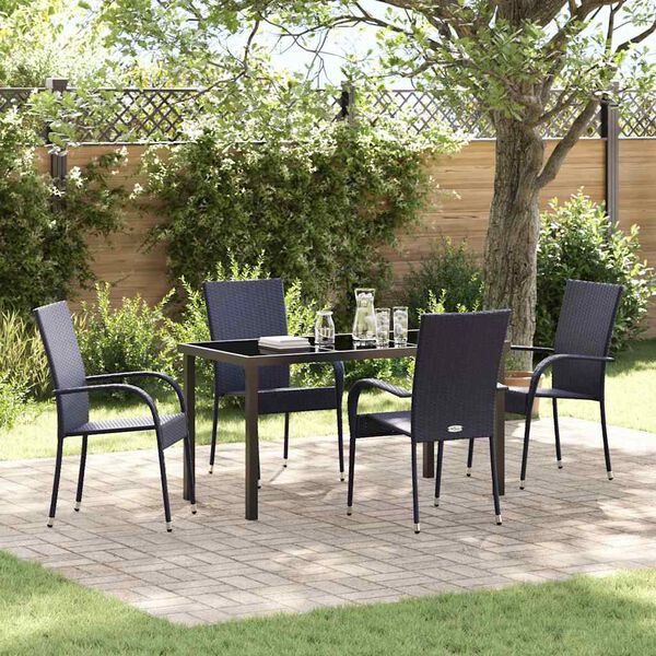 vidaXL Garten Essgruppe 5 pcs Schwarz Pulverbeschichteter Stahl