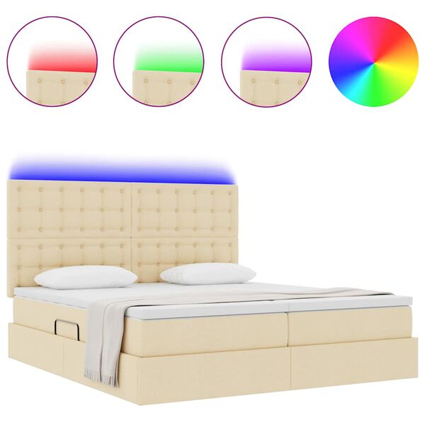 vidaXL Bett mit LED-Lichtleisten mit Kopfteil Creme 180 x 200 cm Stoff
