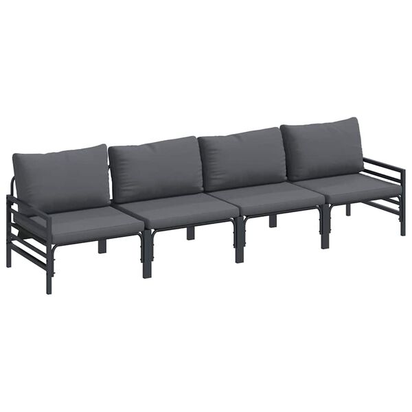 vidaXL Gartensofa-set mit Kissen 4 pcs Schwarz Stahl