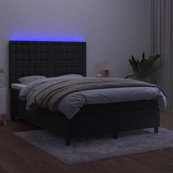 vidaXL Boxspringbett mit Matratze & LED Schwarz 140x190 cm Samt