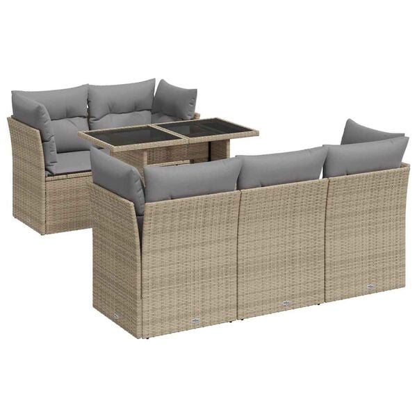 vidaXL 6-tlg. Garten-Sofagarnitur mit Kissen Beige Poly Rattan