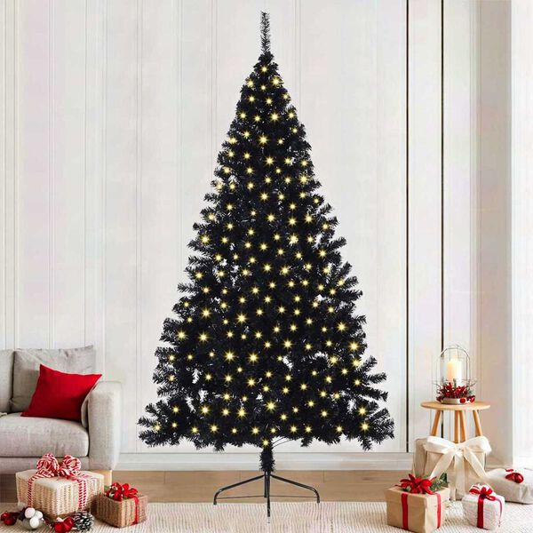 vidaXL K&uuml;nstlicher vorbeleuchteter Weihnachtsbaum Schwarz 240 cm PVC