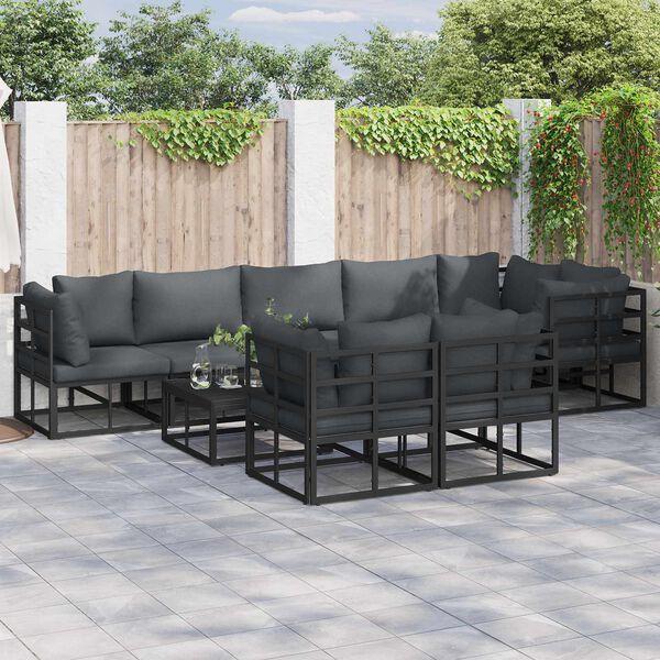vidaXL Gartensofa-set mit Kissen 8 pcs Schwarz Aluminium