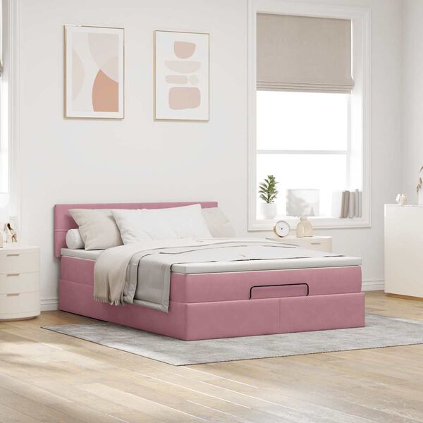 vidaXL Ottoman-Bett mit Matratze & LEDs Rosa 140x200 cm Samt