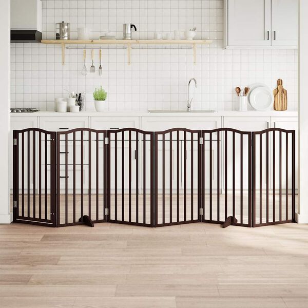 vidaXL 6-tlg. Hundetor mit Tür Faltbar Braun Eiche 300 cm Pappelholz