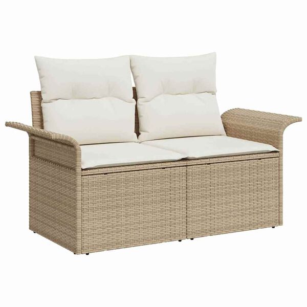 vidaXL Garten-Sofa-Set mit Kissen mit Speicher 6 pcs Beige Poly Rattan
