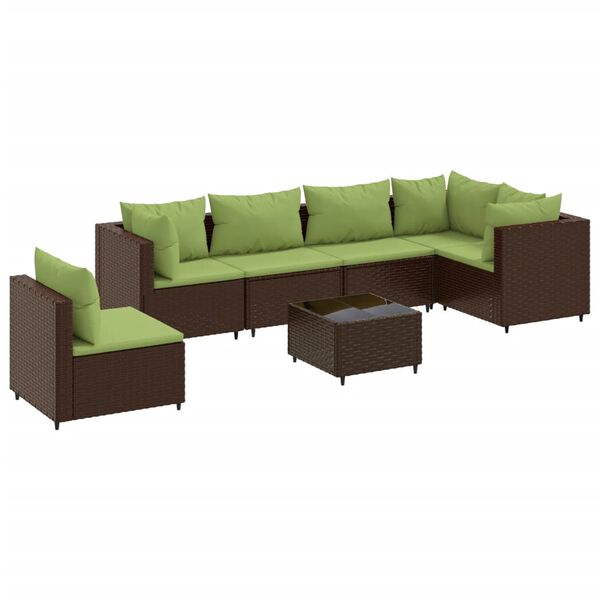 vidaXL 7-tlg. Garten-Lounge-Set mit Kissen Braun Poly Rattan