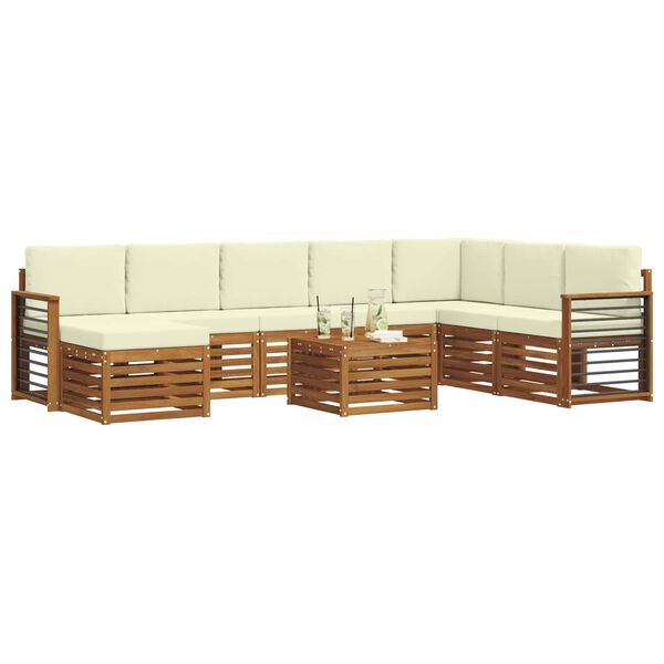 vidaXL Ecksofa Set mit Kissen 9 pcs Natur und Creme Massivholz Akazie