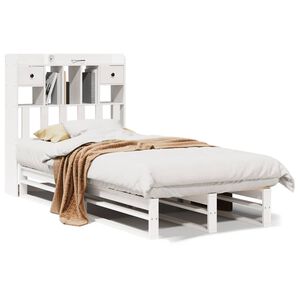 vidaXL Massivholzbett mit Regal ohne Matratze Wei&szlig; 75x190 cm Kiefer