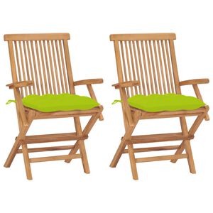 vidaXL Klappst&uuml;hle mit hellgr&uuml;nen Kissen, 2 St&uuml;ck, Massivholz Teakholz