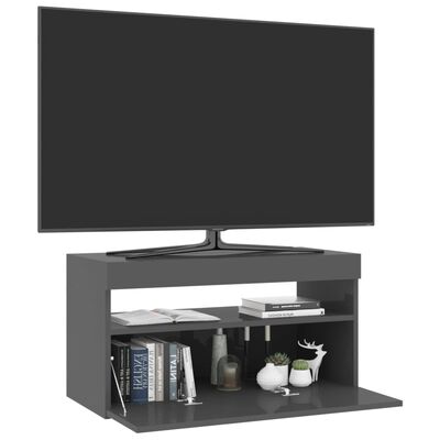 vidaXL TV-Schrank mit LED-Leuchten Hochglanz-Grau 75x35x40 cm